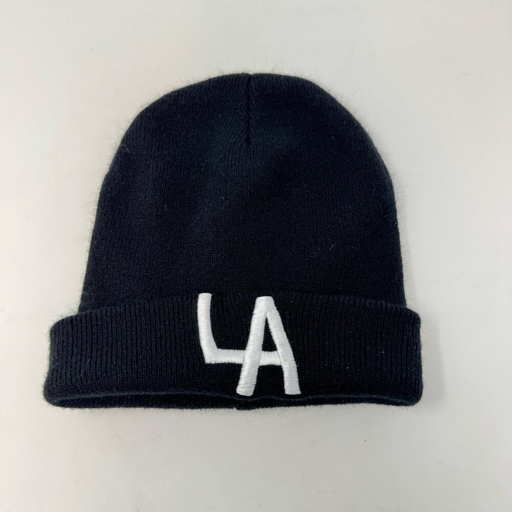 LA Embroidered Knit Beanie Toboggan Black White Streetwear California